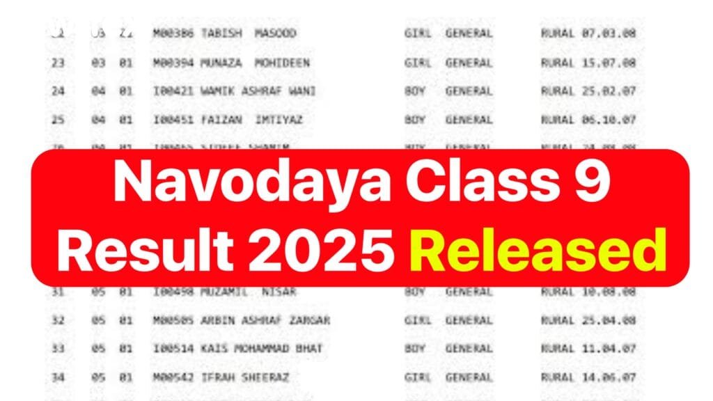 JNV Class 9 Result 2025 (OUT) - Navodaya 9 Class Result & Cut Off @navodaya.gov.in