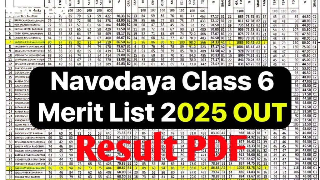 Navodaya Class 6 Merit List 2025 - (Declared) - Download Selection List PDF @navodaya.gov.in