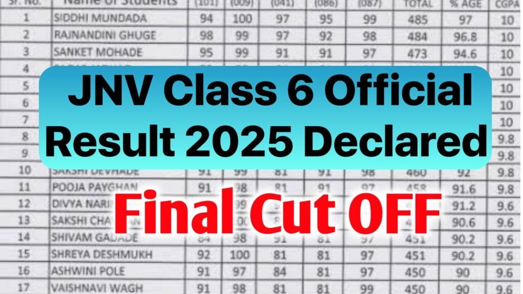 Navodaya Class 6 Cut OFF 2025 - (Declared) - Class 6 Selection List & Cut Off PDF @navodaya.gov.in
